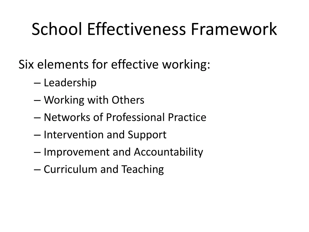 school effectiveness framework