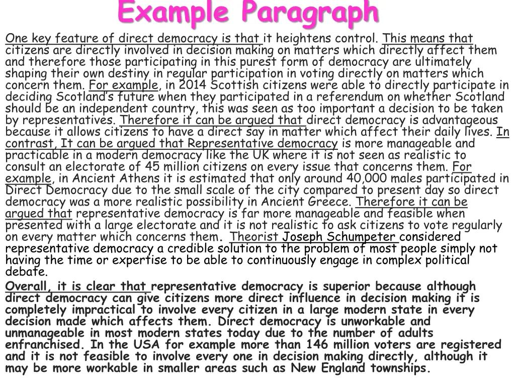 example paragraph one key feature of direct