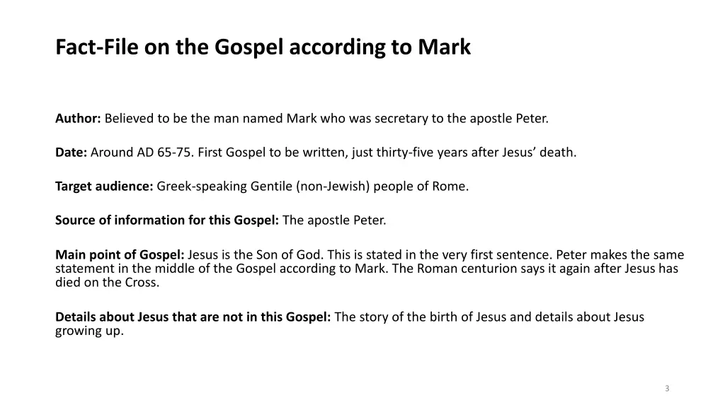 fact file on the gospel according to mark