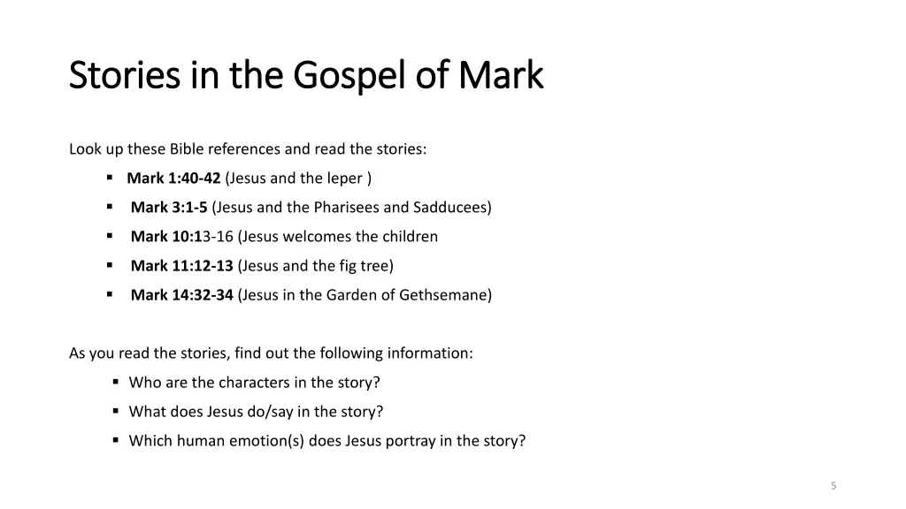 stories in the gospel of mark stories