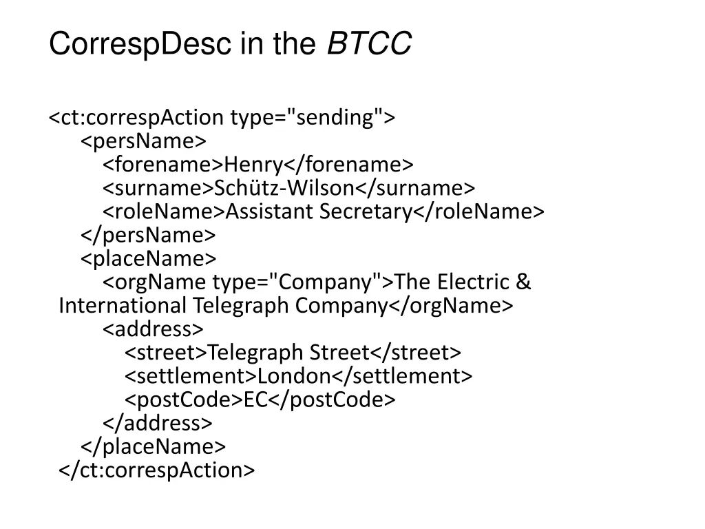 correspdesc in the btcc