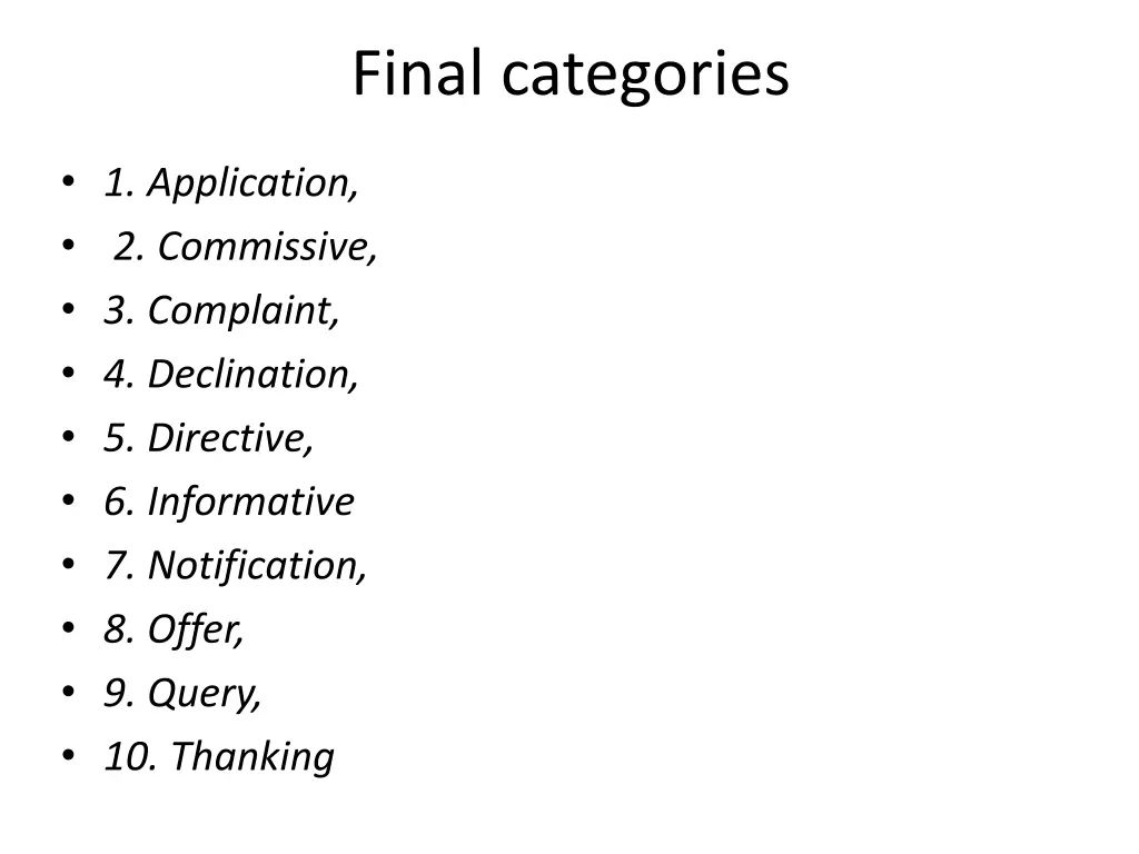 final categories