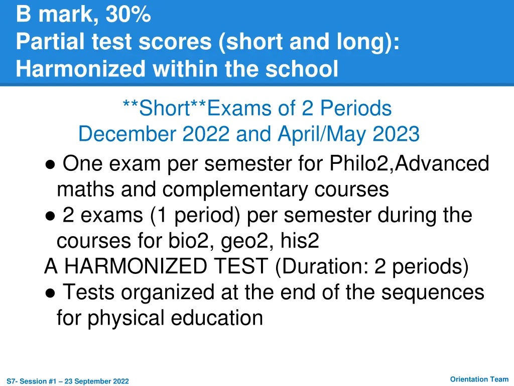 b mark 30 partial test scores short and long