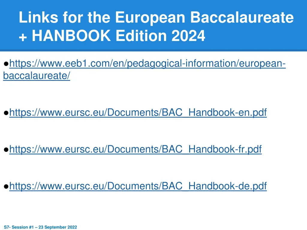 links for the european baccalaureate hanbook