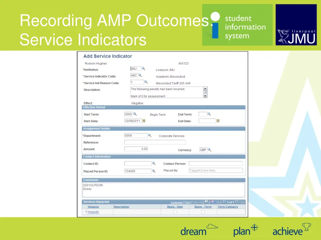 recording amp outcomes service indicators 2