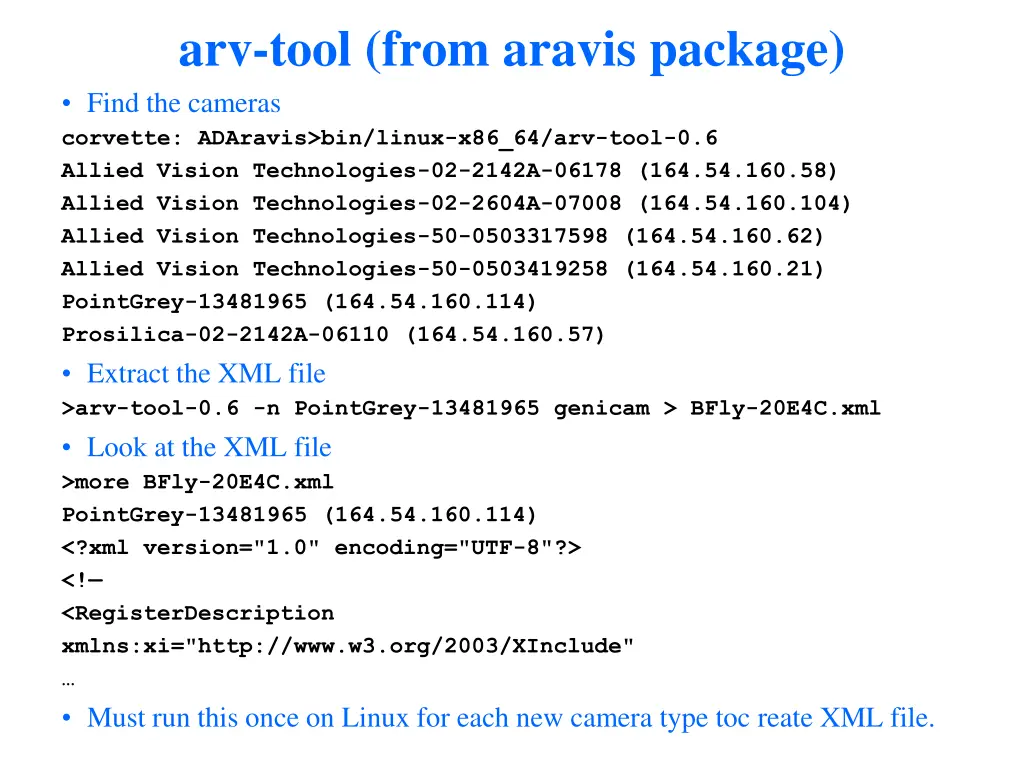 arv tool from aravis package