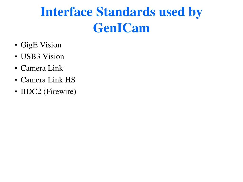 interface standards used by genicam