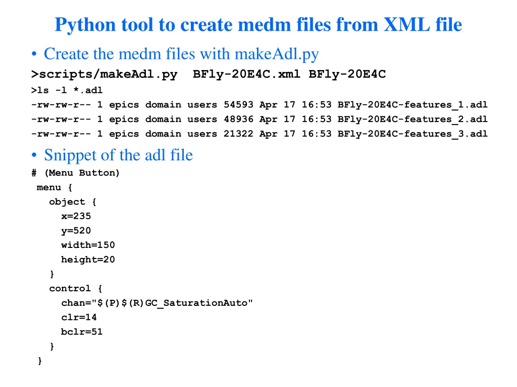 python tool to create medm files from xml file