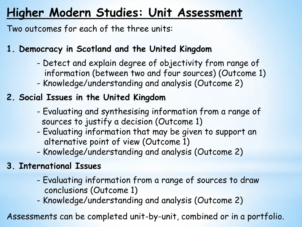 higher modern studies unit assessment