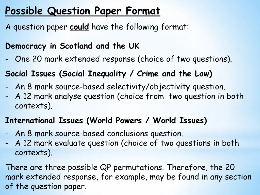 possible question paper format a question paper