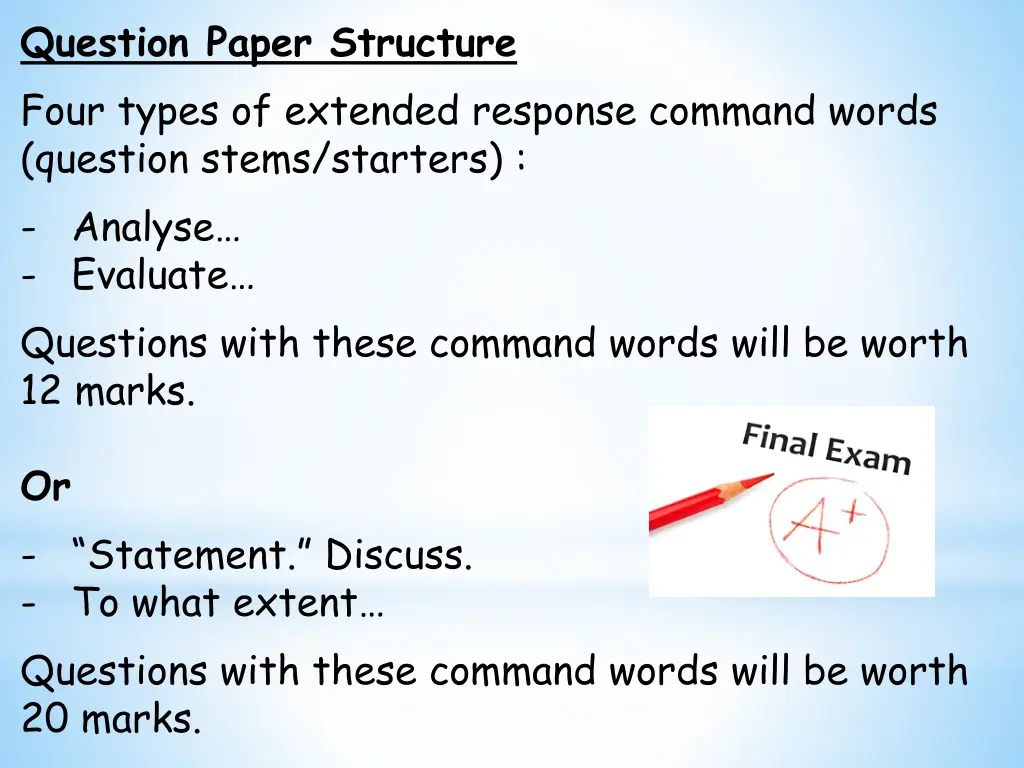 question paper structure four types of extended