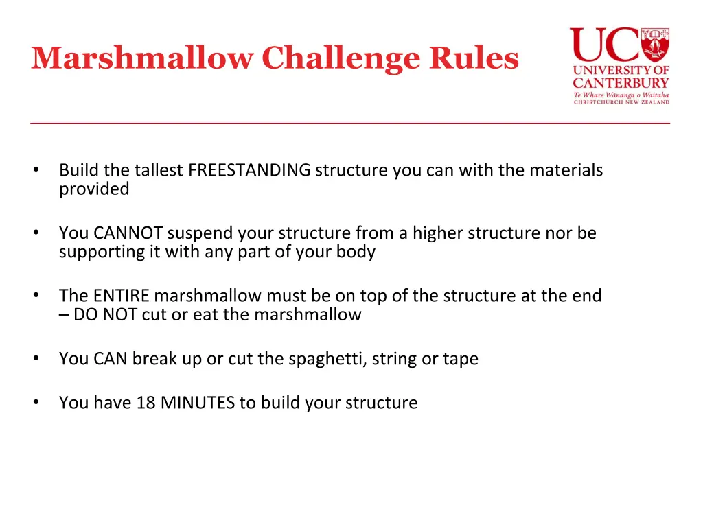 marshmallow challenge rules