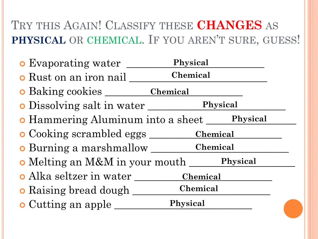 t ry this a gain c lassify these changes