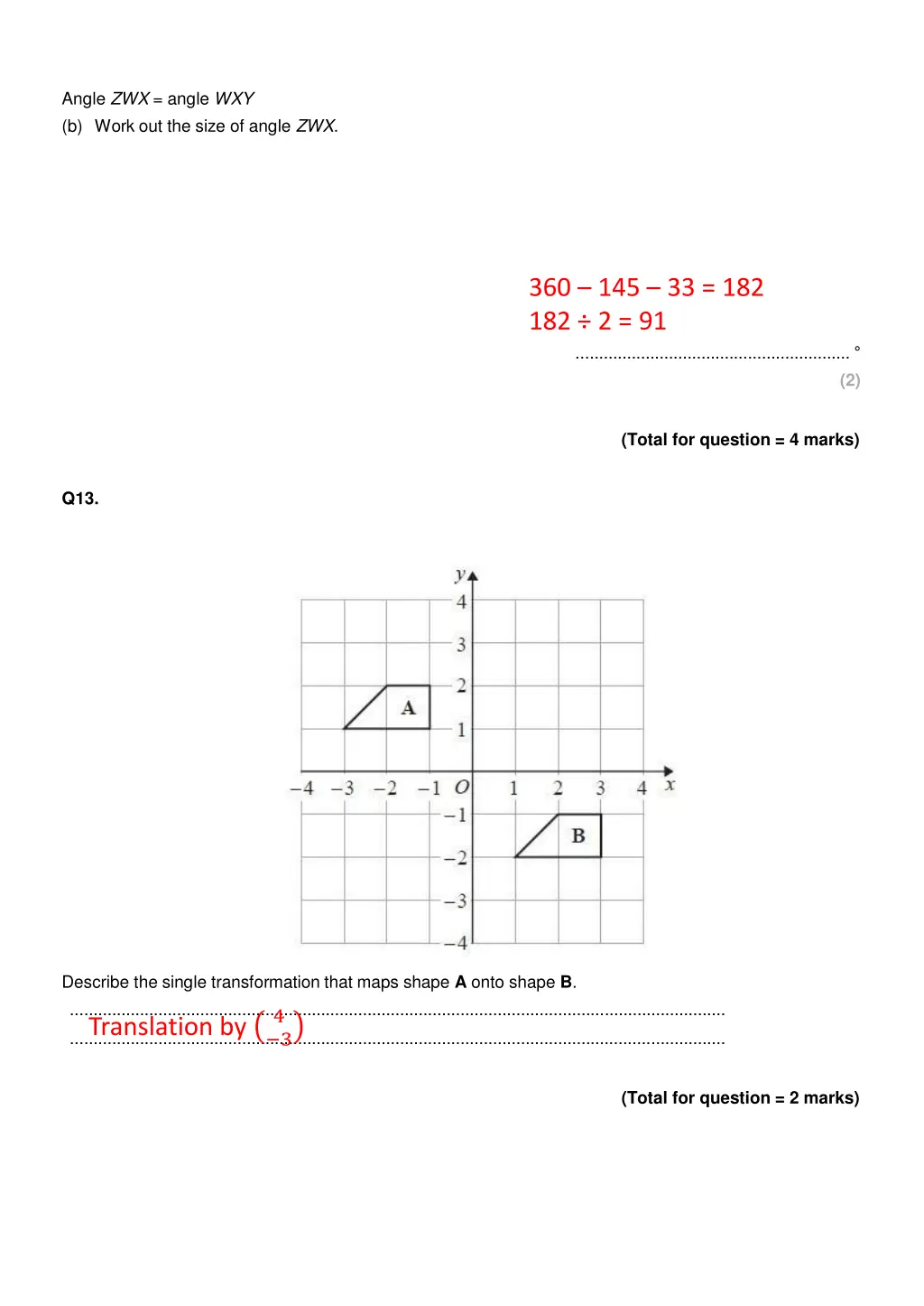 angle zwx angle wxy b work out the size of angle 1