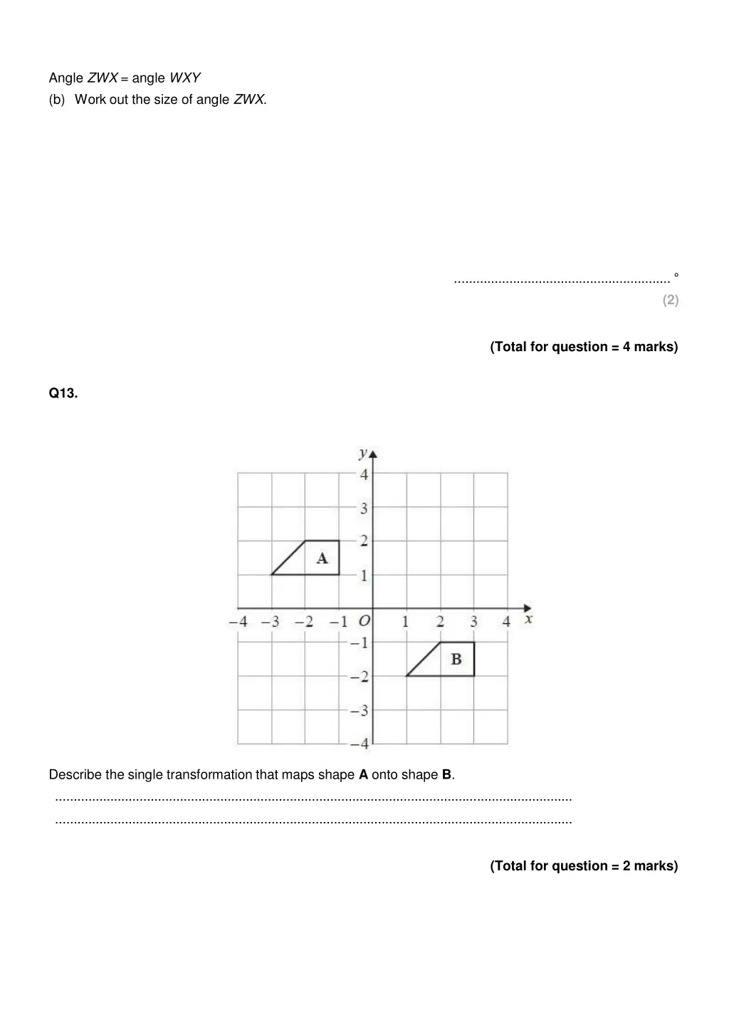 angle zwx angle wxy b work out the size of angle