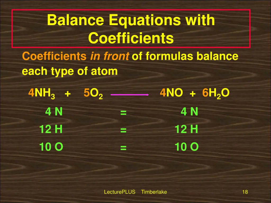 balance equations with coefficients coefficients