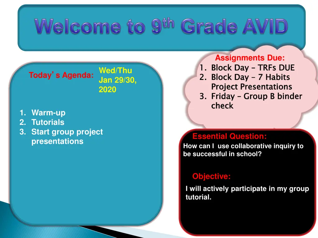 assignments due 1 block day 2 project