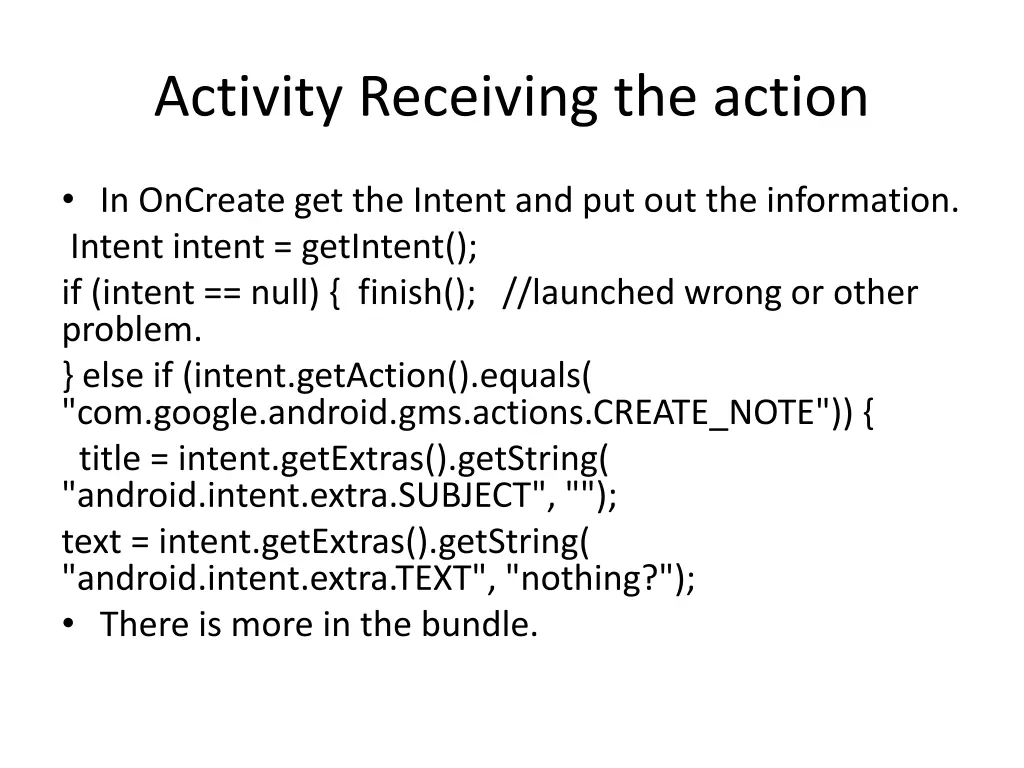 activity receiving the action