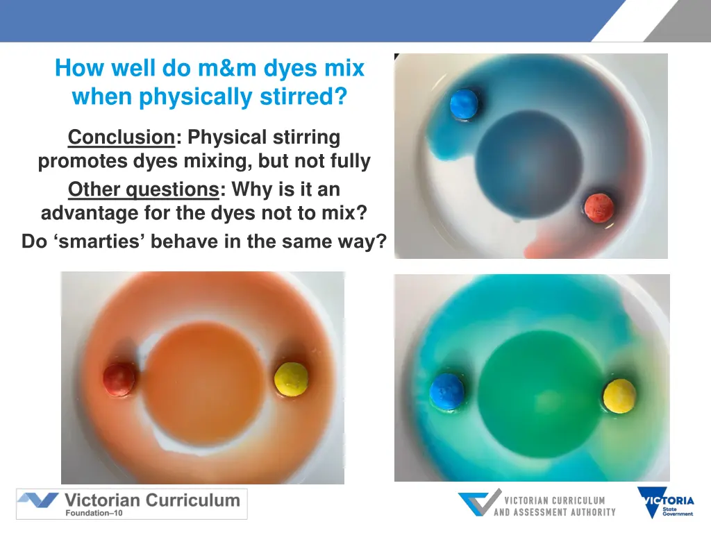 how well do m m dyes mix when physically stirred