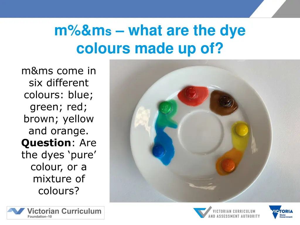 m m s what are the dye colours made up of