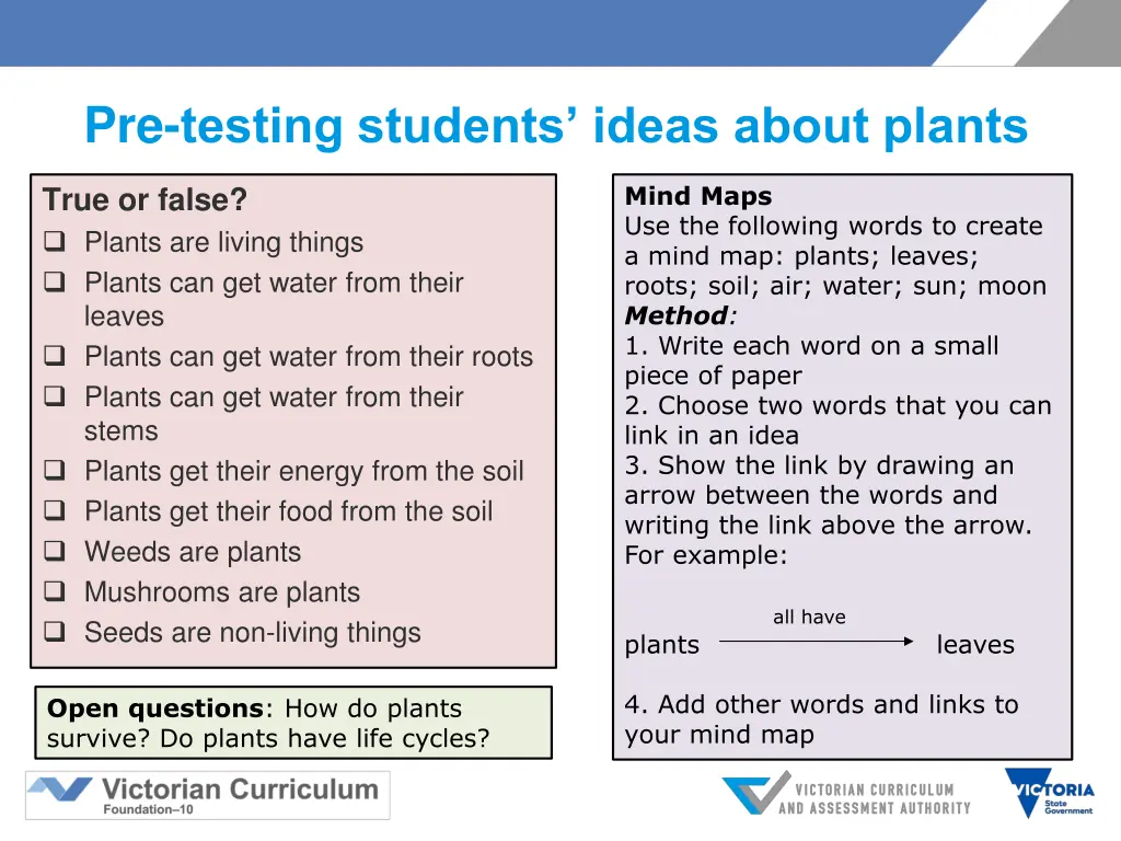 pre testing students ideas about plants