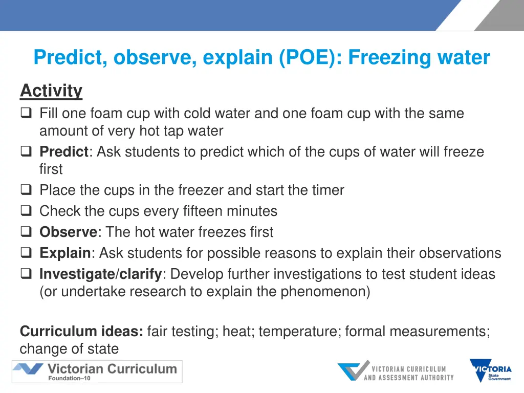 predict observe explain poe freezing water