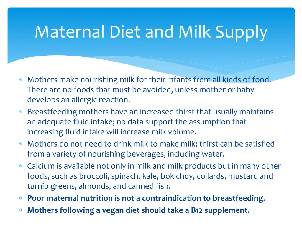 maternal diet and milk supply