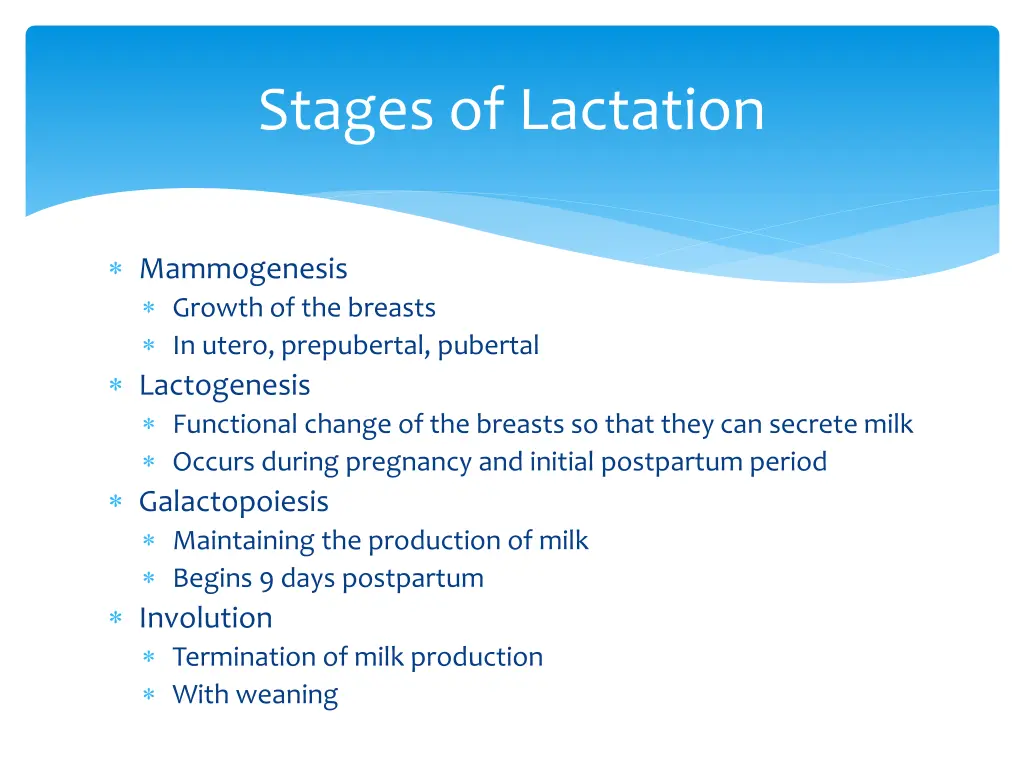 stages of lactation