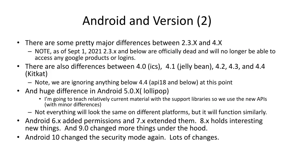 android and version 2