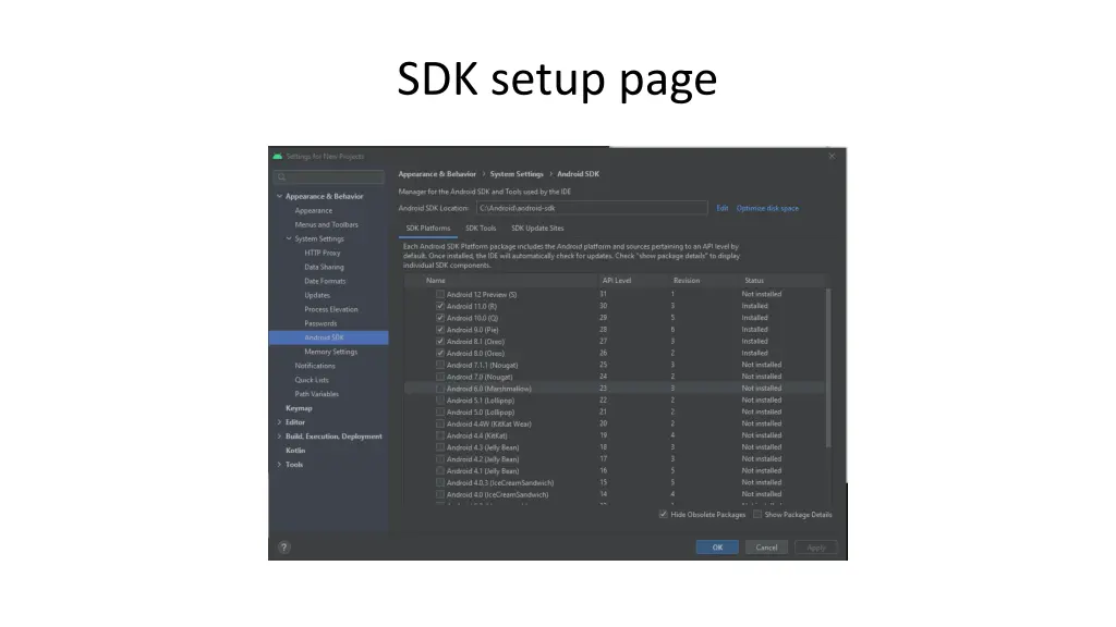 sdk setup page