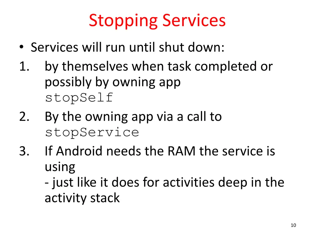 stopping services