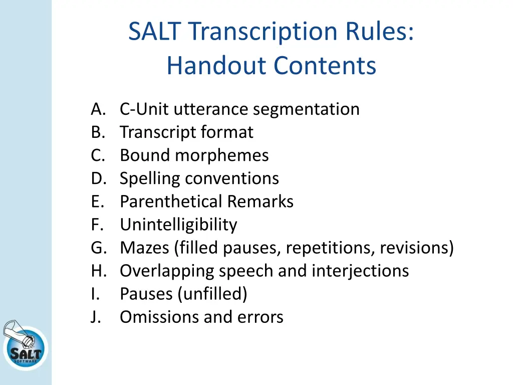 salt transcription rules handout contents