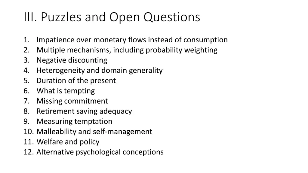 iii puzzles and open questions