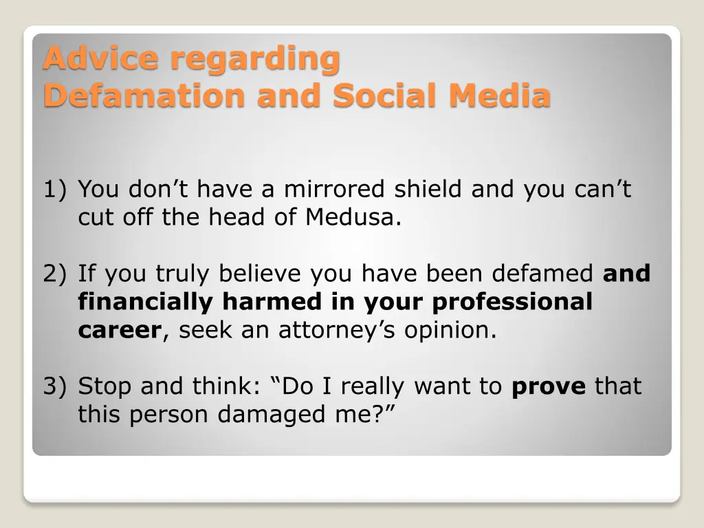 advice regarding defamation and social media