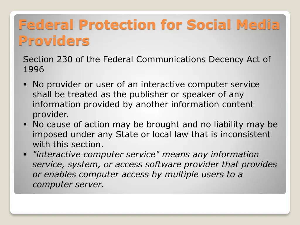 federal protection for social media providers