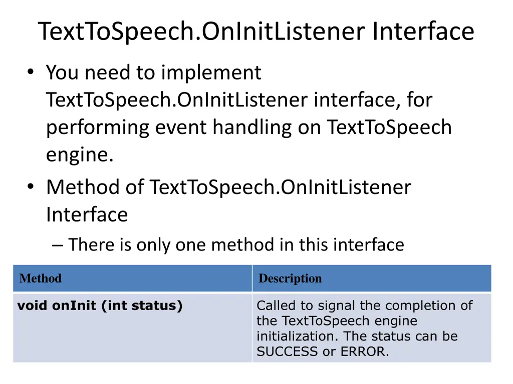 texttospeech oninitlistener interface