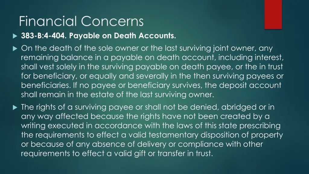 financial concerns 383 b 4 404 payable on death 1