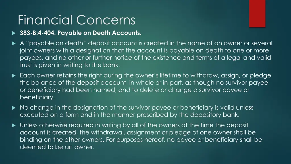 financial concerns 383 b 4 404 payable on death