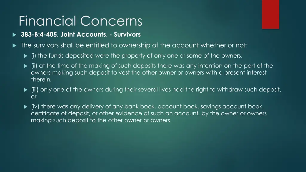 financial concerns 383 b 4 405 joint accounts 1