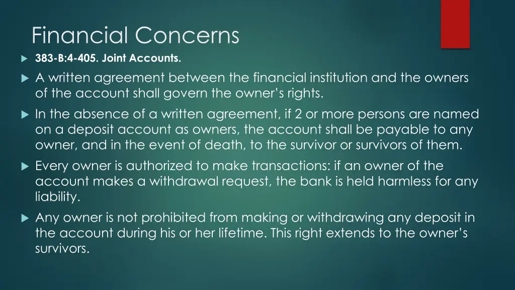 financial concerns 383 b 4 405 joint accounts