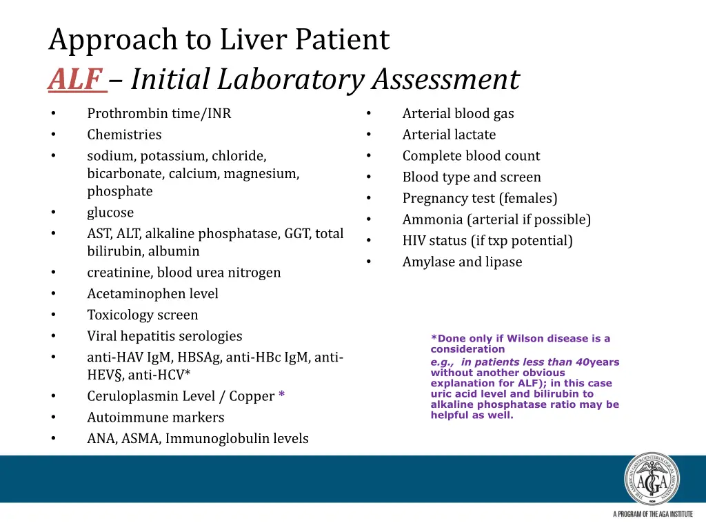 approach to liver patient alf initial laboratory