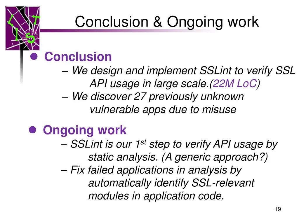 conclusion ongoing work