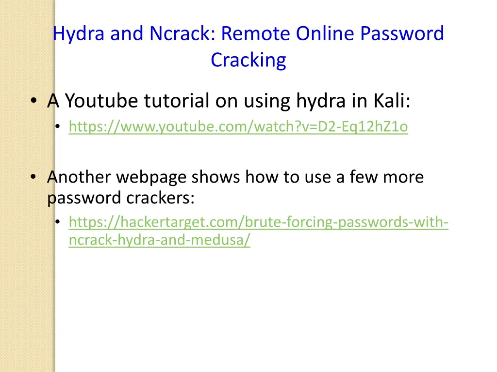 hydra and ncrack remote online password cracking