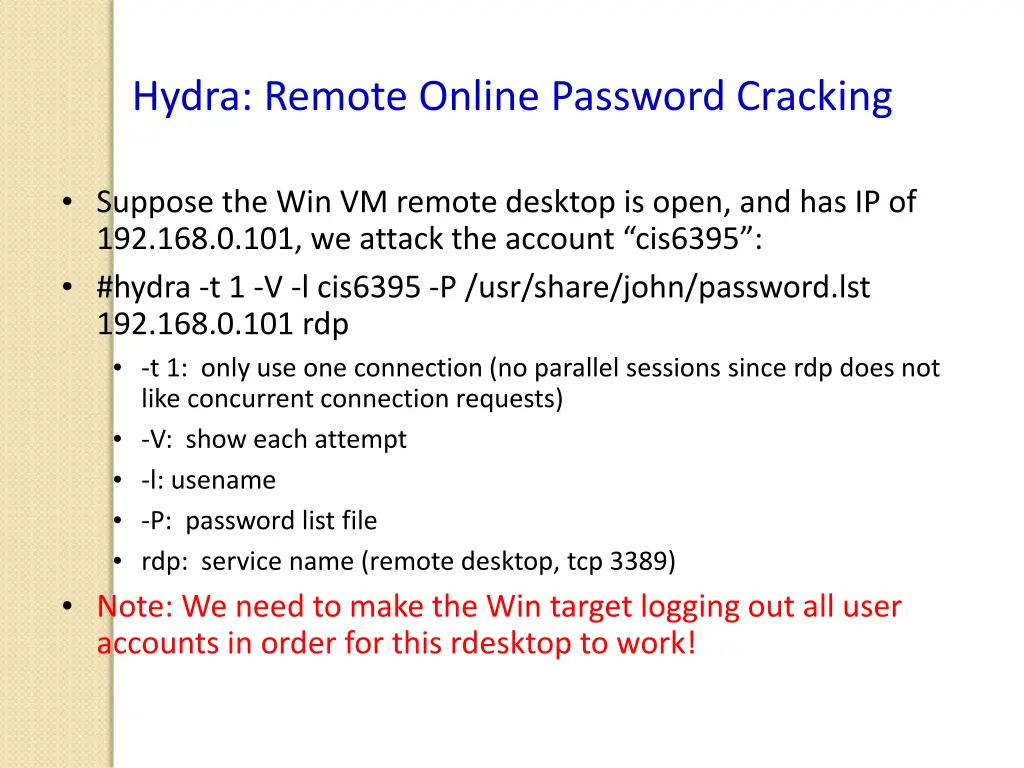 hydra remote online password cracking