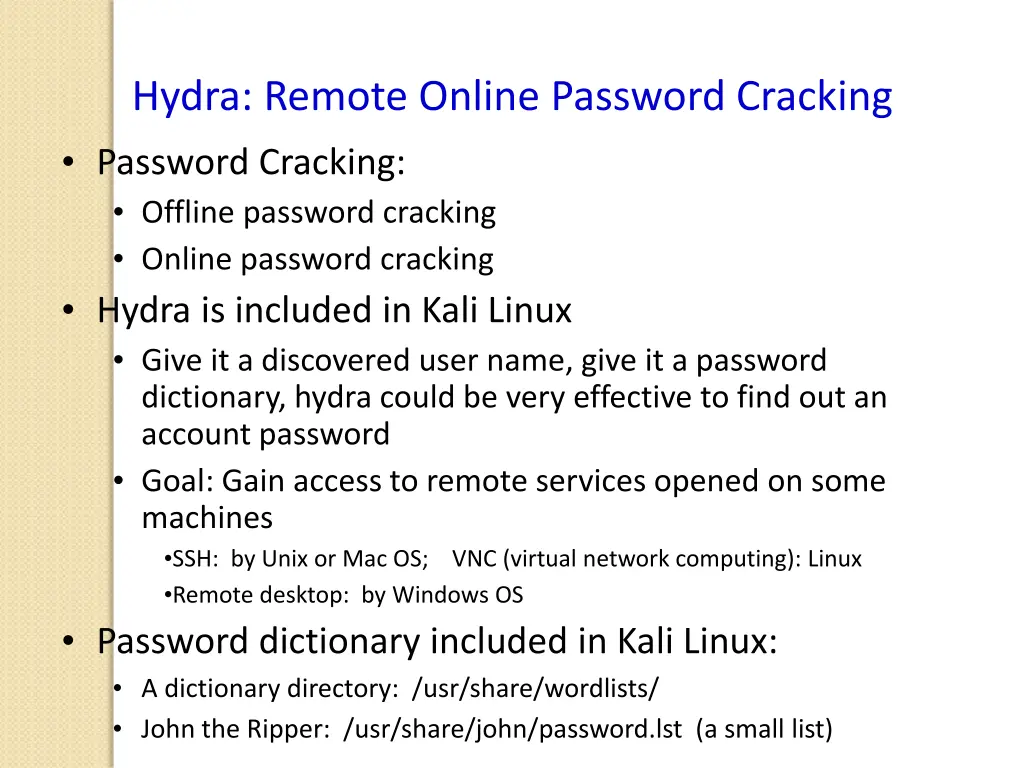 hydra remote online password cracking password