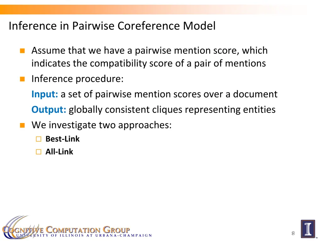 inference in pairwise coreference model