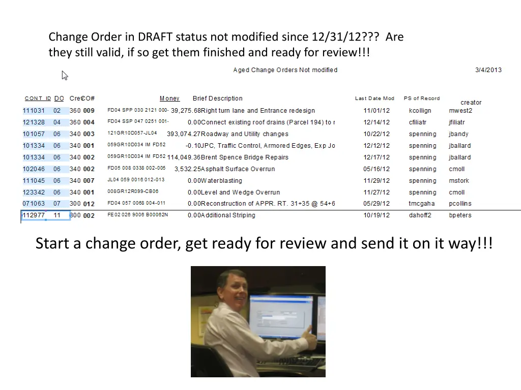 change order in draft status not modified since