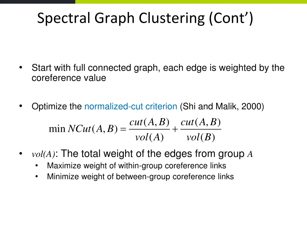 spectral graph clustering cont