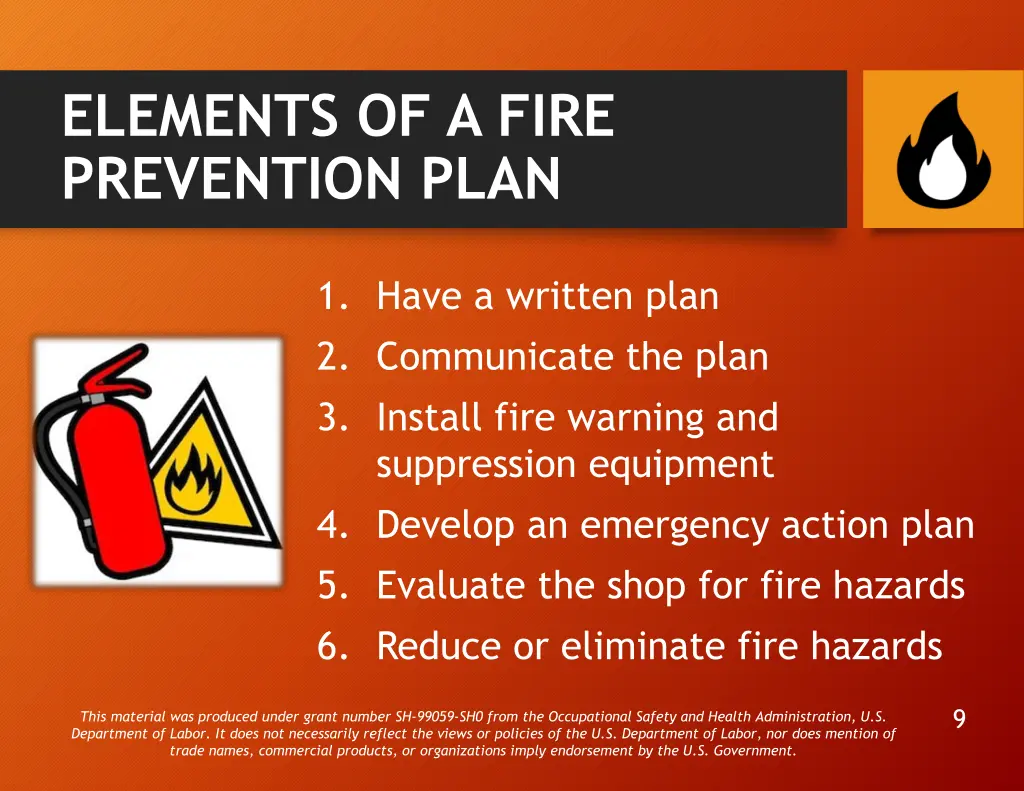 elements of a fire prevention plan