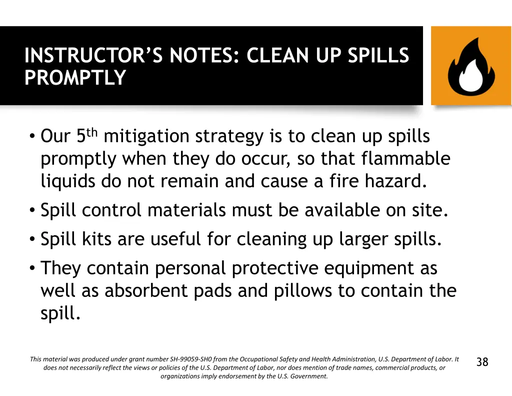 instructor s notes clean up spills promptly